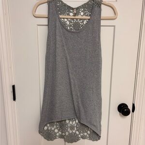 POL Gray Lace Back Tank Top